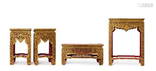 FOUR CHINESE GILT WOODEN STANDS, 19TH/20TH CENTURY