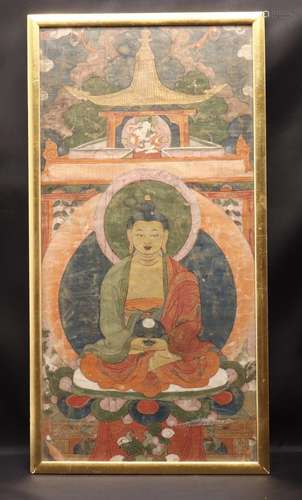 A TIBETAN SILK FRAMED THANGKA, 19TH CENTURY