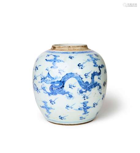 A CHINESE BLUE & WHITE DRAGON JAR, QING DYNASTY (1644-19...