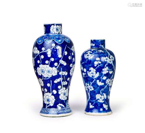 TWO CHINESE BLUE & WHITE PRUNUS VASES, QING DYNASTY (164...