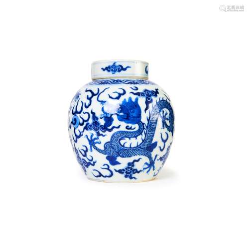 A BLUE & WHITE LIDDED DRAGON JAR, QING DYNASTY (1644-191...