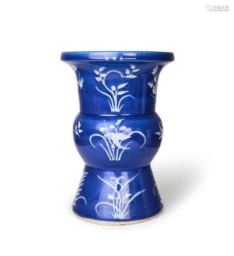 A CHINESE BLUE GROUND BEAKER VASE, QING DYNASTY (1644-1911)