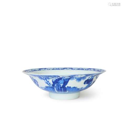 A CHINESE BLUE & WHITE FOOTED BOWL, QING DYNASTY (1644-1...