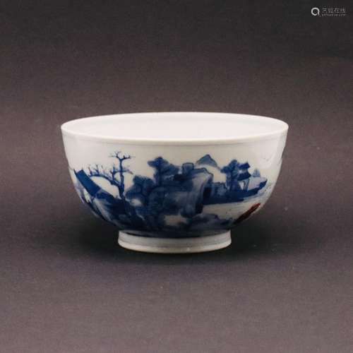 A CHINESE BLUE & WHITE BOWL, KANGXI SIX CHARACTER MARK, ...