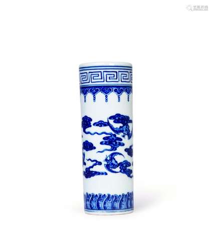 A CHINESE MINIATURE BLUE & WHITE SLEEVE VASE, QIANLONG M...