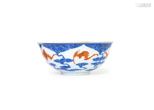 A CHINESE BLUE & WHITE BATS BOWL, GUANGXU MARK & POS...