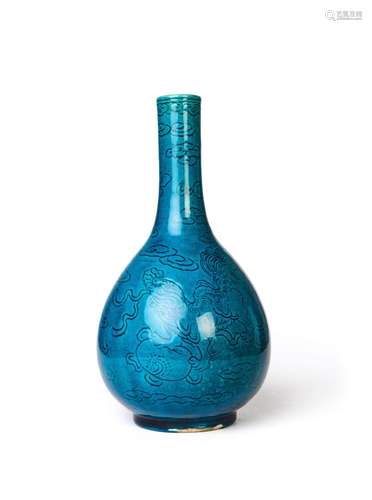 A CHINESE BLUE GLAZED MONOCHROME DRAGON VASE, KANGXI PERIOD ...