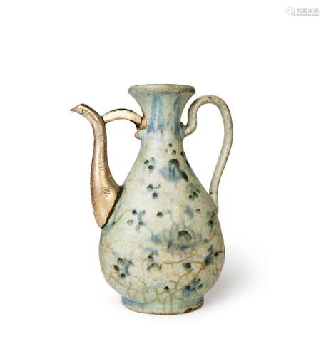 A CHINESE BLUE & WHITE EWER WITH SILVER SPOUT, PROBABLY ...