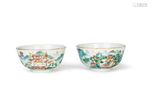 A PAIR OF CHINESE INSCRIBED FAMILLE ROSE BOWLS, QING DYNASTY...