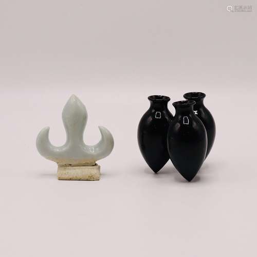 A CHINESE CELADON BRUSH REST IN THE SHAPE OF A LEAF & A ...