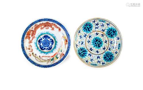 TWO CHINESE ENAMEL DISHES, GUANGXU SIX CHARACTER MARKS &...