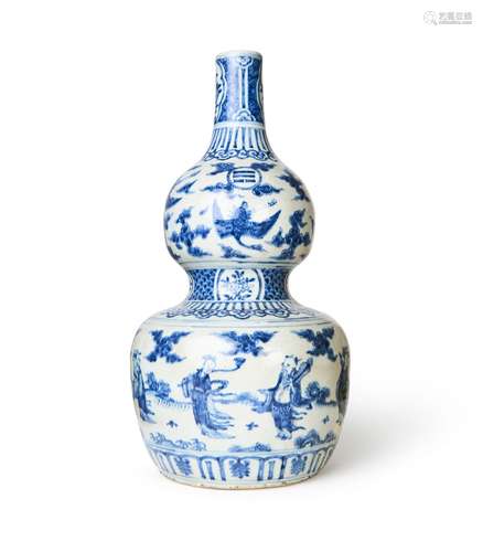 A CHINESE BLUE & WHITE DOUBLE GOURD VASE