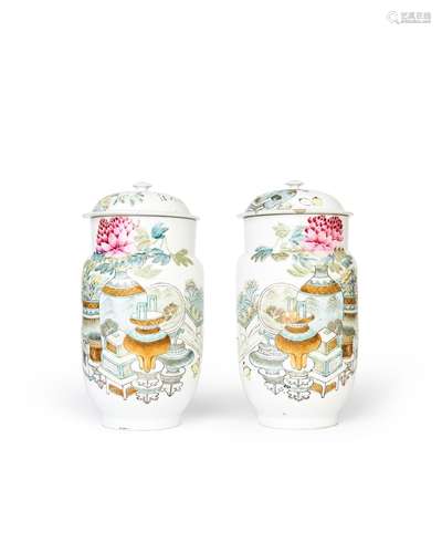 A PAIR OF CHINESE INSCRIBED FAMILLE ROSE VASES, QING DYNASTY...