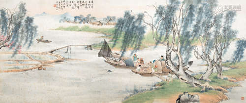 1910～2008 吴青霞  渔家乐 设色纸本 镜框