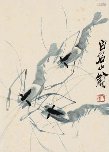 1864～1957 齐白石  虾趣图 设色纸本 立轴