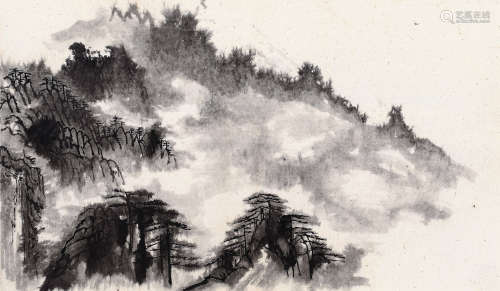 刘海粟  泼湿黄山几段云 水墨纸本 镜框