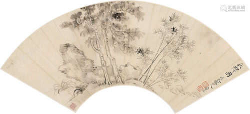 1633～1690 恽寿平  秋声图 水墨纸本扇面 镜框