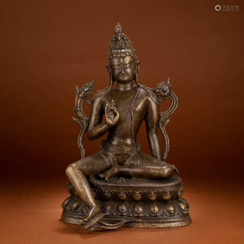 清 藏傳帕拉王朝風格合金銅嵌銀自在觀音菩薩