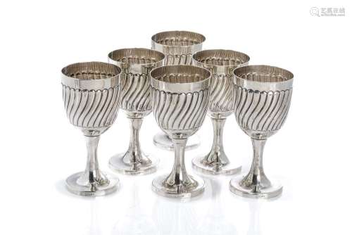 SET OF SIX SILVER GOBLETS, 1277g