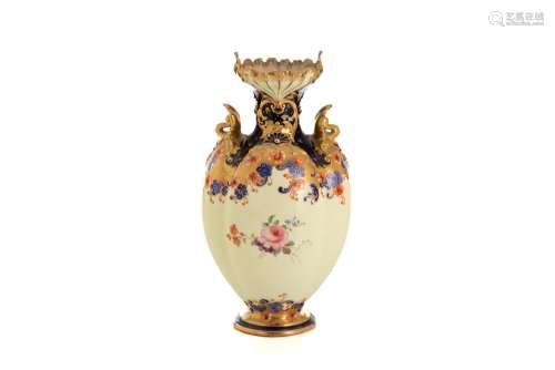 LATE 19th C ROYAL CROWN DERBY PORCELAIN VASE