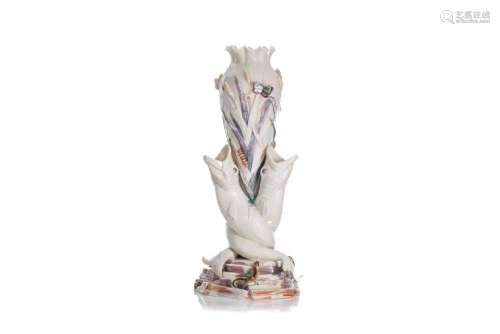 FIRST PERIOD BELLEEK PORCELAIN FIGURAL FISH VASE