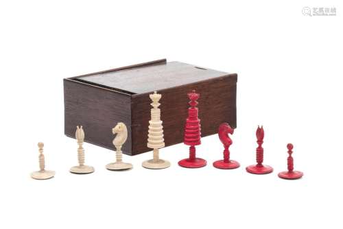 19th C TURNED NATURAL CHESS SET