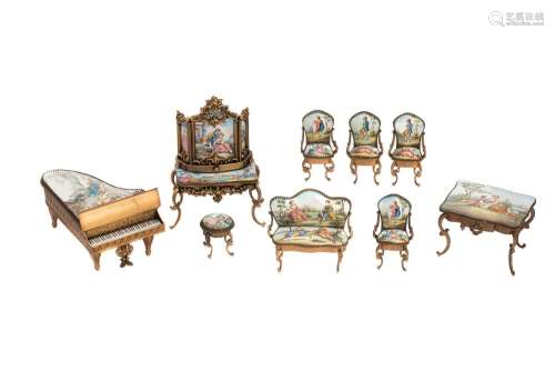 SUITE OF AUSTRIAN ENAMEL & GILT METAL MINIATURES