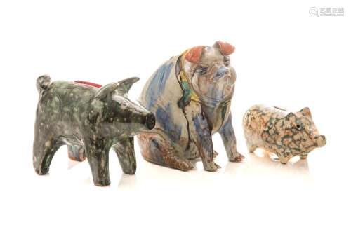 THREE 19th C EARTHENWARE PIGGY BANKS