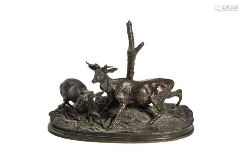 BRONZE OF TWO ELKS BY PIERRE JULES MENE