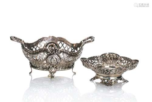 TWO VICTORIAN SILVER BONBON DISHES, 422g