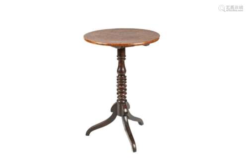 FEDERAL BURLED WALNUT TILT TOP CANDLE STAND