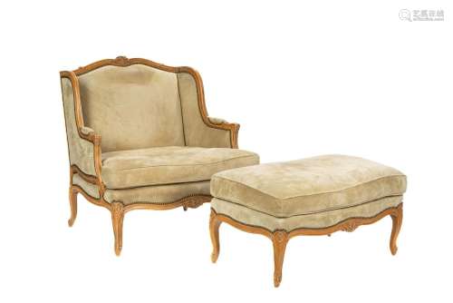 FRENCH PROVINCIAL CHAIR AND OTTOMAN