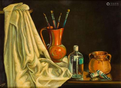 SPANISH SCHOOL (20th century) "Still life with painting...