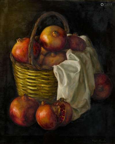 TOMÁS ALMELA Elche (1934) "Still life with basket of po...