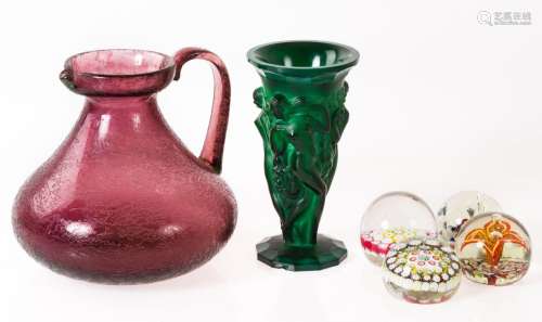 Aubergine colored blown glass pitcher