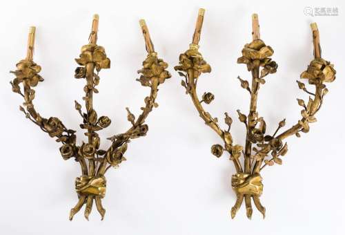 Pair of gilt bronze sconces, Spain, mid 20th century