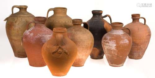 Eight unglazed clay pitchers, Spain, fs. 19th century -pps.2...