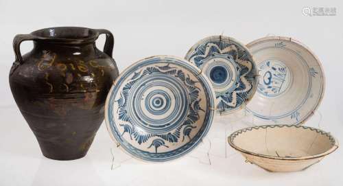 Lot of four blue ceramic Talavera plates