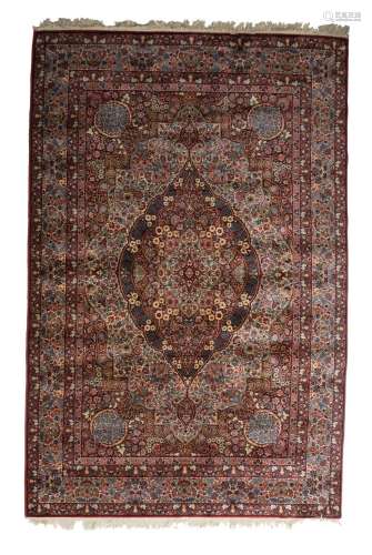 Persian Wool Hand Knotted Maroon Field Rug and Flower Decora...