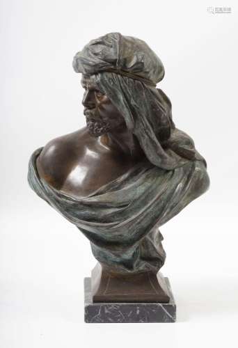 "Oriental character", patinated bronze bust,20th c...
