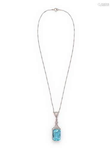 ANTIQUE, AQUAMARINE AND DIAMOND NECKLACE