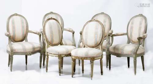 Set of four Louis XVI style armchairs, 18th - 19th century