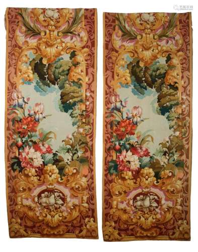 Pair of wool rugs, following Aubusson models, 19th century