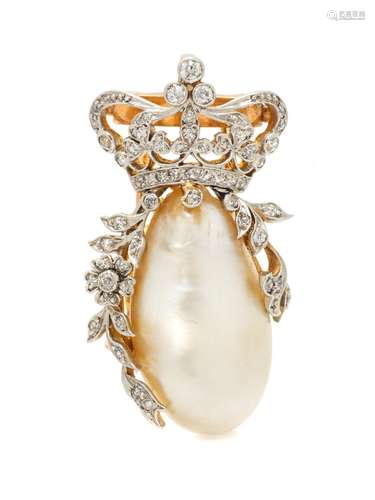 ANTIQUE, NATURAL PEARL AND DIAMOND PENDANT/BROOCH