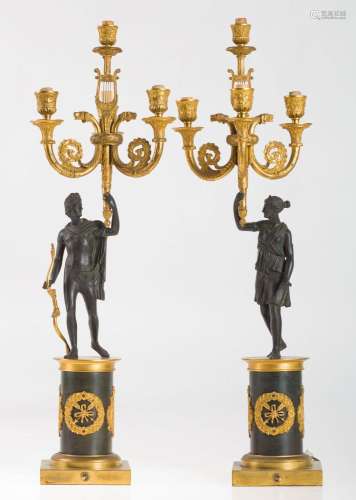 Pair of Empire style lamps, 20th century