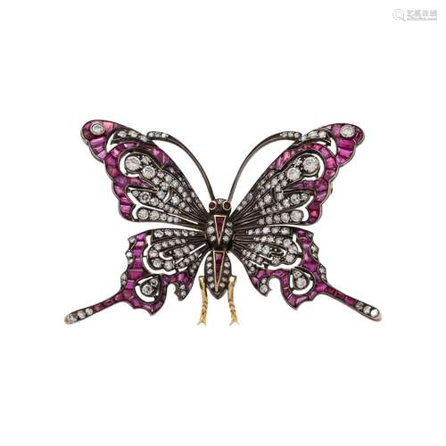 EVELYN CLOTHIER, DIAMOND AND RUBY BUTTERFLY BROOCH