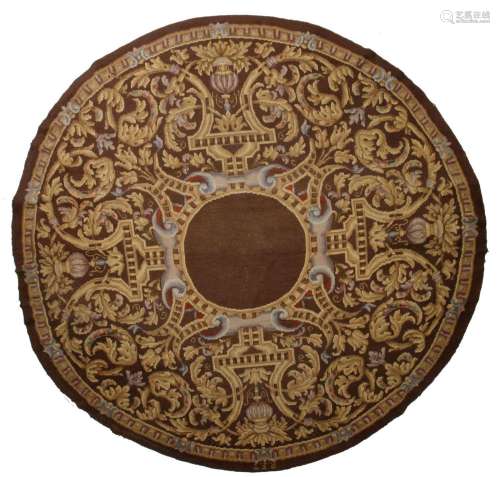 Circular hand-knotted wool rug, Royal Tapestry Factory