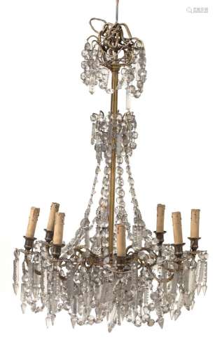 Gilded metal ceiling lamp with teardrops and cut crystals, m...
