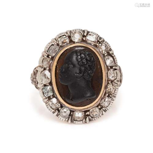 ANTIQUE, CAMEO AND DIAMOND RING