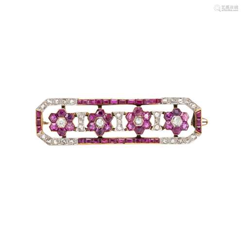 ANTIQUE, RUBY AND DIAMOND BROOCH